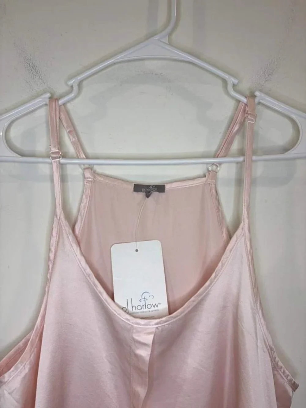 NWT PJ Harlow Babe Satin Cami M Pleated Front And Adjustable Straps Blush Pink